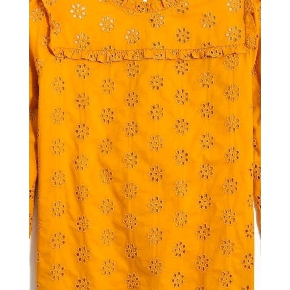 J.Crew Womens XS Yellow Long Sleeves Broderie Ruffle Neck Eyelet Blouse #305